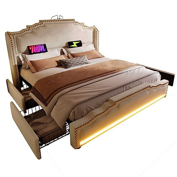 BlingBin Polsterbett Doppelbett Stauraumbett Jugendbett (1-tlg., Vintage-Be günstig online kaufen