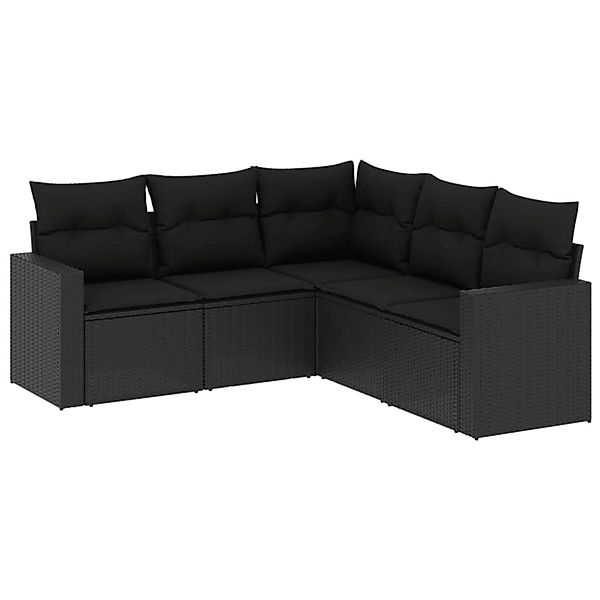 vidaXL 5-Tlg Garten-Sofagarnitur mit Kissen Schwarz Poly Rattan 3218935 günstig online kaufen