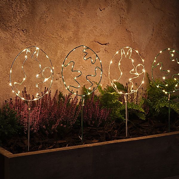 4er Set LED-Osterei-Gartenstecker mit Mikro-Lichtern in Grün & Weiß günstig online kaufen