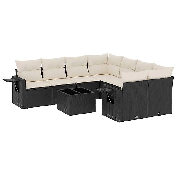 vidaXL 9-Tlg Garten-Sofagarnitur mit Kissen Schwarz Poly Rattan 3252293 günstig online kaufen