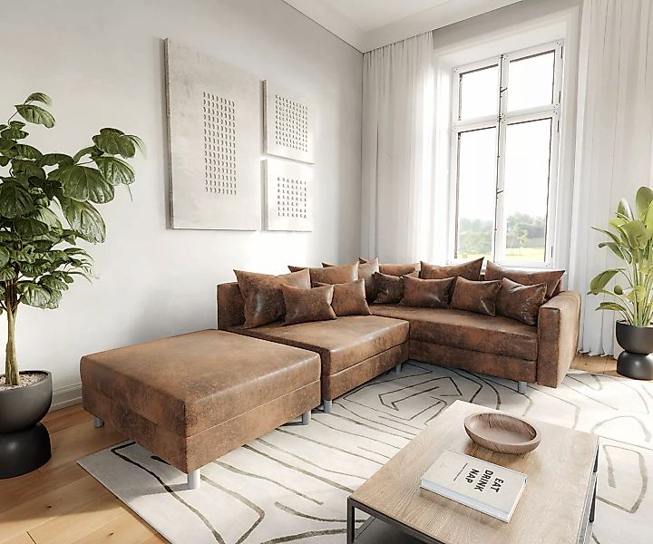 DELIFE Ecksofa Clovis, Braun Antik Optik günstig online kaufen