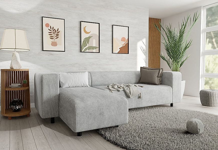 S-Style Möbel Ecksofa Gustav mit Ottomane aus Cord-Stoff mit bequemem Sitz, günstig online kaufen