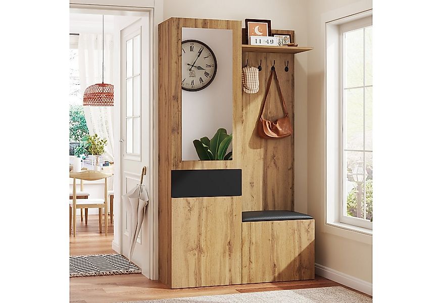 Merax Garderoben-Set mit Spiegel, 5 Haken und Schuhschrank, (Garderobenkomb günstig online kaufen