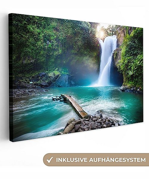 OneMillionCanvasses® Leinwandbild Wasserfall - Steine - Landschaft - Pflanz günstig online kaufen