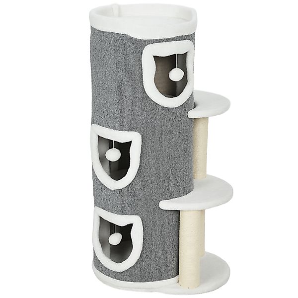 PawHut Kratztonne, 101 cm hoch Katzentonne mit Höhle, Spielball, Plüschrand günstig online kaufen