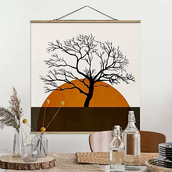 Stoffbild mit Posterleisten Sonne mit Baum günstig online kaufen