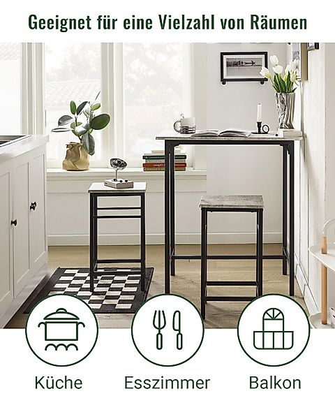 SoBuy Essgruppe Bartisch Set Esstisch mit 2 Barhockern Grau-Schwarz OGT10-H günstig online kaufen