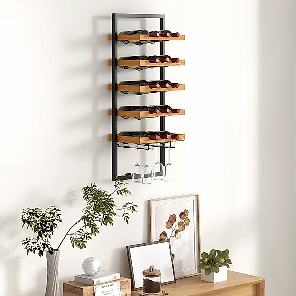 HOMCOM Weinregal wandmontierbar mit 5 Ebenen, stapelbar Weinflaschenhalter, günstig online kaufen