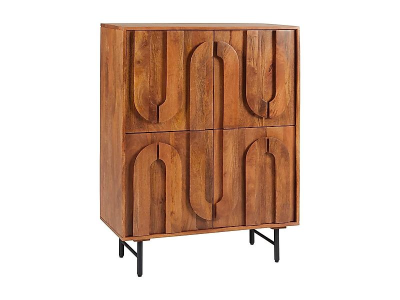 Highboard mit 4 Türen - Mangoholz & schwarzes Metall - Holzfarben - MIZORAM günstig online kaufen