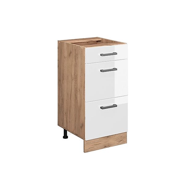 Vicco Küchenunterschrank R-Line Weiß Hochglanz/Goldkraft Eiche 40 cm mit Sc günstig online kaufen