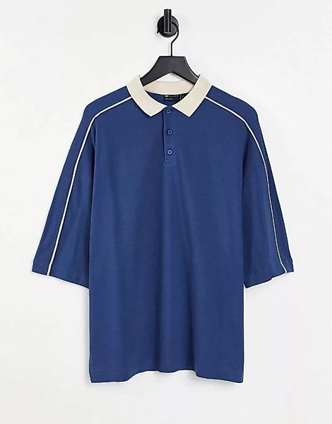 ASOS DESIGN – Oversize-Polohemd aus Pikee mit halblangen Ärmeln in Marinebl günstig online kaufen