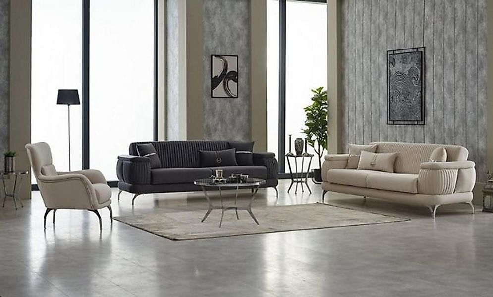Xlmoebel Sofa 3-teiliges Beige Stoffsofa Set mit Dreisitzer Couch und Sesse günstig online kaufen