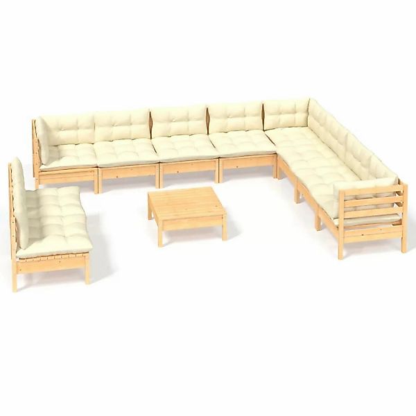 vidaXL 11-tlg Garten-Lounge-Set mit Creme Kissen Massivholz Kiefer Modell 3 günstig online kaufen