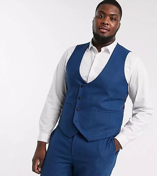 Harry Brown Plus – Wedding – Schmale, sommerliche Anzugweste aus Tweed-Blau günstig online kaufen