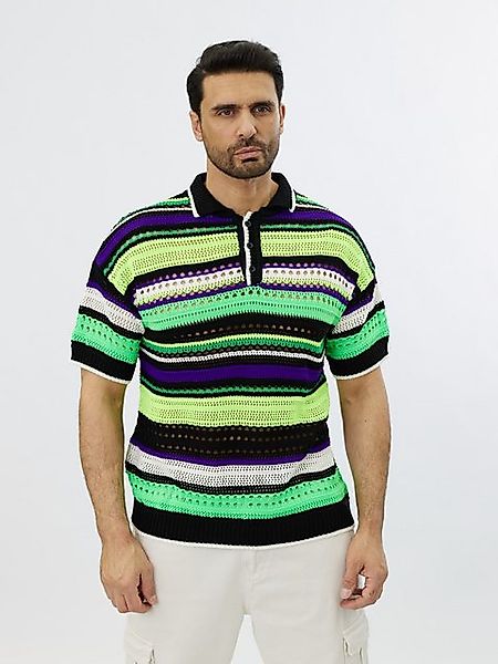 Denim House Poloshirt Herren Feinstrick Polo mit ausgefallenem Muster Schwa günstig online kaufen
