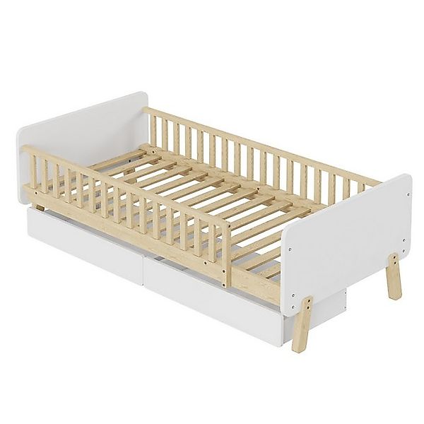 Celya Kinderbett 90x190 mit 2 Schubladen, Einzelbett aus Massivholz mit Lat günstig online kaufen