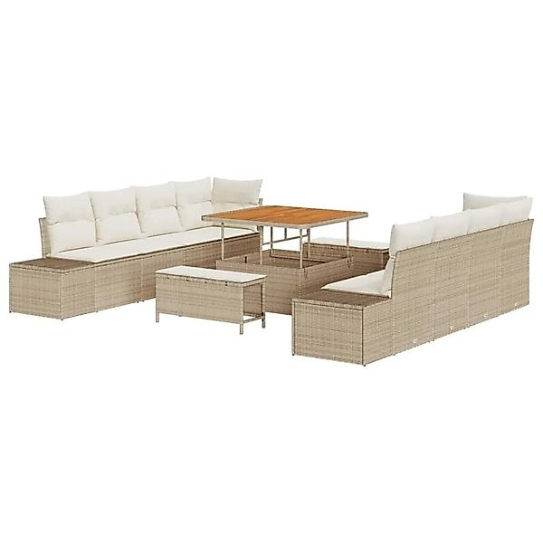 vidaXL Gartensofa-Set mit Kissen mit Speicher 11 Stk Beige Poly Rattan 3364 günstig online kaufen