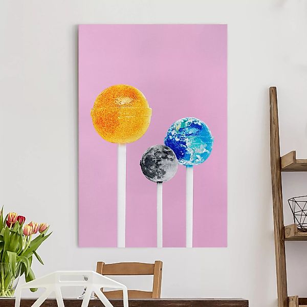 Leinwandbild - Hochformat Lollipops mit Planeten günstig online kaufen