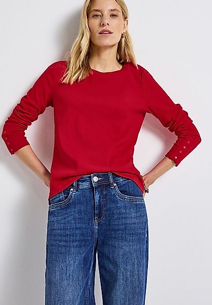 STREET ONE Langarmshirt mit Rippstruktur und Langarm mit Knopfdetail günstig online kaufen