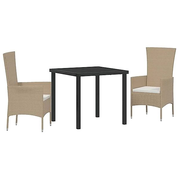 vidaXL Garten Essgruppe mit Kissen 3-Tlg Beige Poly-Rattan 3379457 günstig online kaufen