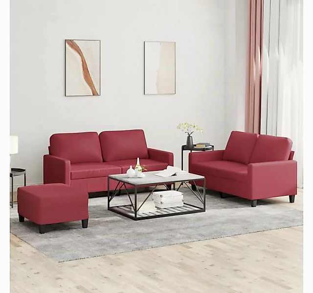 vidaXL Sofa, 3-tlg. Sofagarnitur mit Kissen Weinrot Kunstleder günstig online kaufen