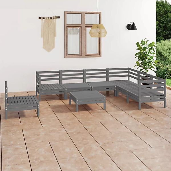 8-tlg. Garten-lounge-set Massivholz Kiefer Grau günstig online kaufen