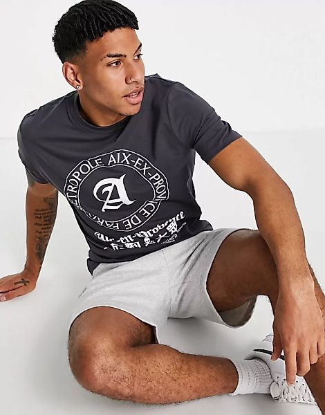 River Island – Bedrucktes T-Shirt in Grau günstig online kaufen
