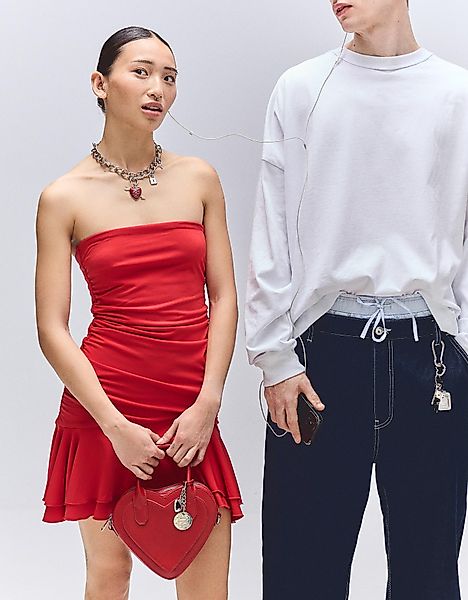 Bershka Minikleid Mit Strass Und Volants Damen M Rot günstig online kaufen