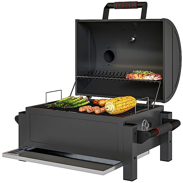 Outsunny Holzhohlgrill, Tischgrill mit Grillrost, Kohleschale, Campinggrill günstig online kaufen
