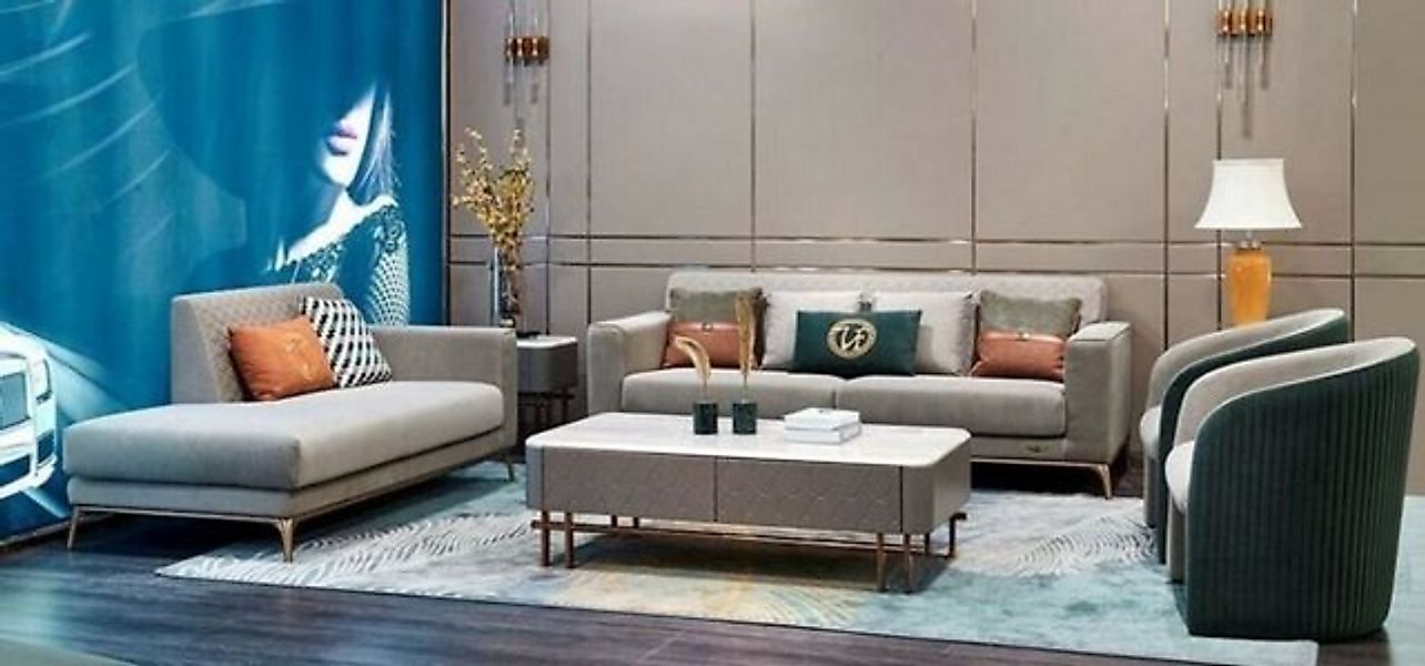 JVmoebel Sofa Ledersofa Couch Polster Garnitur 3 + Chaiselounge Sessel Sitz günstig online kaufen