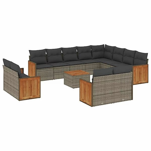 vidaXL 13-tlg Garten-Sofagarnitur mit Kissen Grau Poly Rattan Modell 41 günstig online kaufen