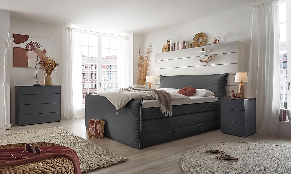 set one by Musterring Boxspringbett »Florida« in modernem Cord-Bezug, mit B günstig online kaufen