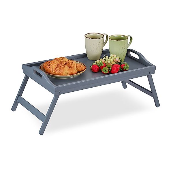 relaxdays Tabletttisch Bambus Betttablett grau günstig online kaufen