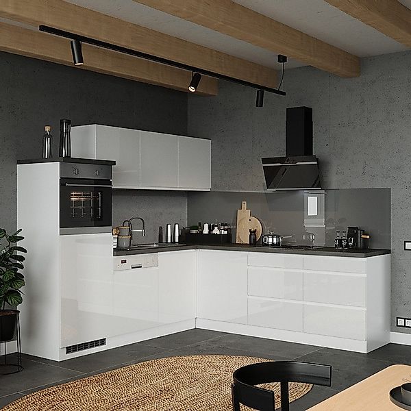 Lomadox Küchenzeile MARSEILLE-03, Winkelküche 240/240cm, Hochglanz günstig online kaufen