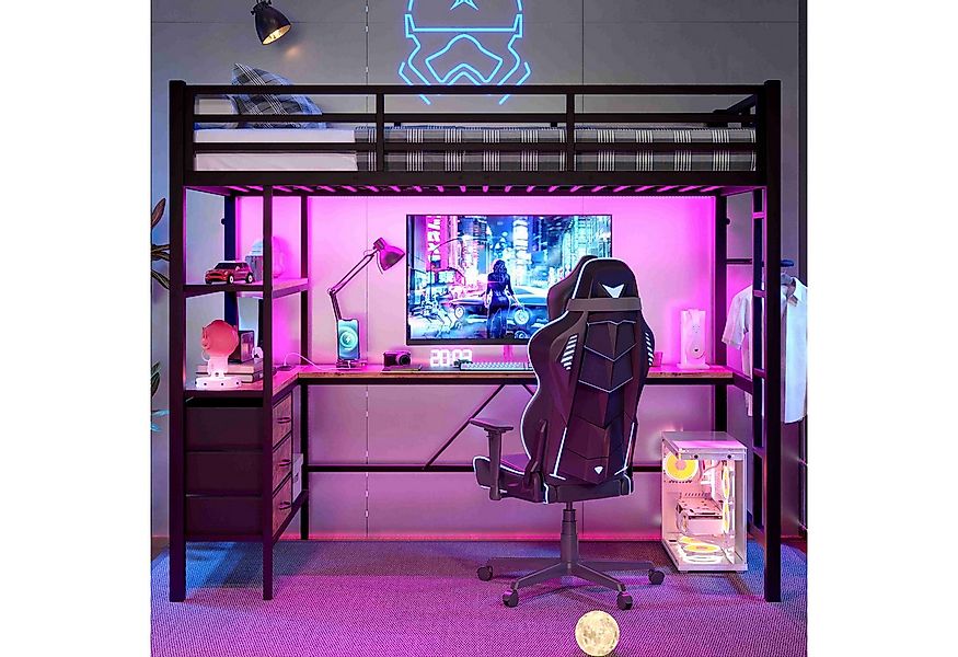 BlingBin Hochbett (1-St., mit LED-Licht, USB, Schreibtisch & Stauraum) 90x2 günstig online kaufen