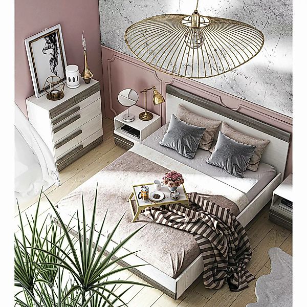 Schlafzimmer Möbel Set in Schneekiefer Nb. mit Absetzungen in Grau BENEVENT günstig online kaufen