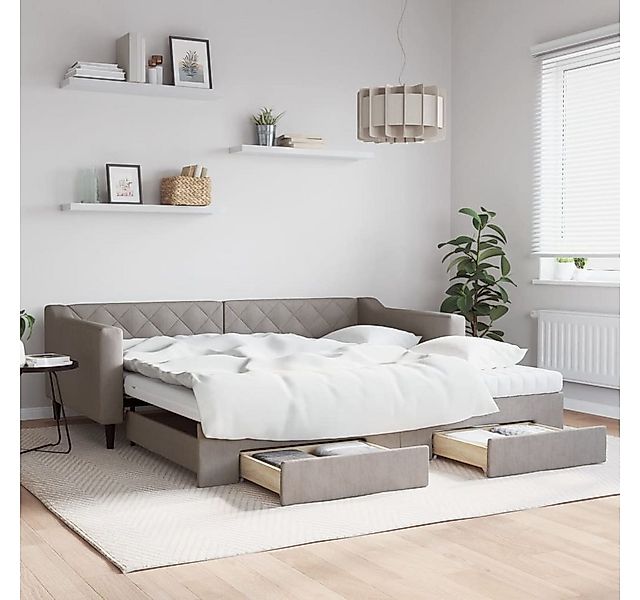 vidaXL Bett, Tagesbett Ausziehbar mit Schubladen Taupe 100x200 cm Stoff günstig online kaufen