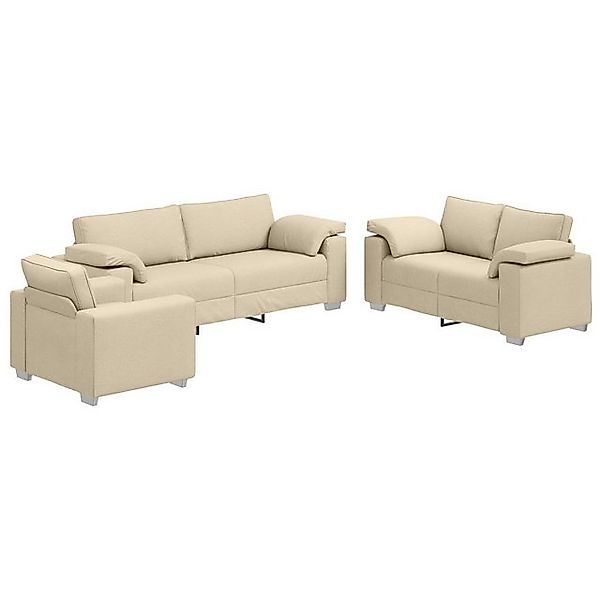 vidaXL Sofa 3-tlg. Sofagarnitur mit Kissen Creme Stoff, 3 Teile günstig online kaufen