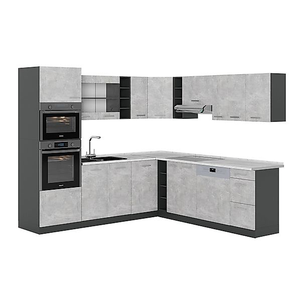 Vicco R-Line Eckküche Beton/Anthrazit 237 x 247 cm AP Marmor günstig online kaufen