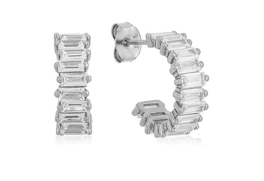 Brandlinger Paar Creolen Ohrringe Kreta, Silber 925 vergoldet, Weiße Zirkon günstig online kaufen