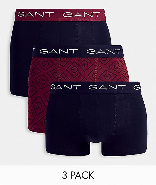 GANT – Unterhosen in Burgunderrot/Schwarz mit durchgehendem Logoprint im 3e günstig online kaufen