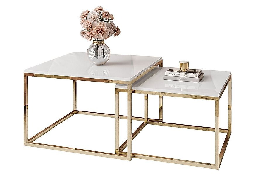 Lookway Couchtisch YOSHI 2in1 mit Goldenem Chromgestell (2er-Set), Breite: günstig online kaufen