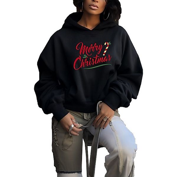 Banco Kapuzensweatshirt Damen Merry Christmas Unifarben Weihnachtspullover günstig online kaufen