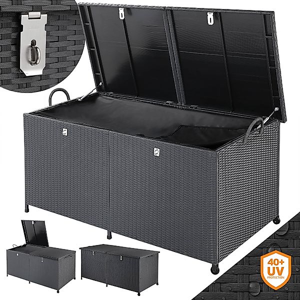 Gartenbox Polyrattan 625L Schwarz wasserdichte mit Rollen & Schlossvorricht günstig online kaufen