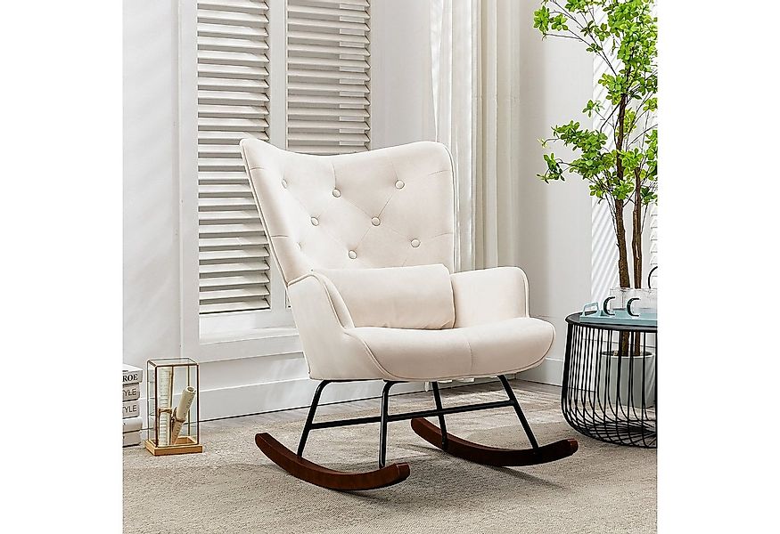 HomeMiYN Schaukelstuhl Schaukelstuhl Wohnzimmer Samt mit Metallgestell Holz günstig online kaufen