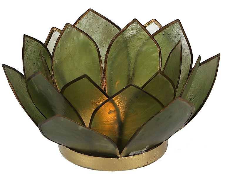 Guru-Shop Windlicht Lotus Teelicht Muschel 14*6 cm - olivgrün günstig online kaufen