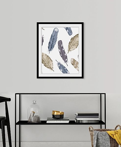 queence Bild »Frido«, Federn-Kunst, HD Premium Poster-Druck inkl. Holzrahme günstig online kaufen