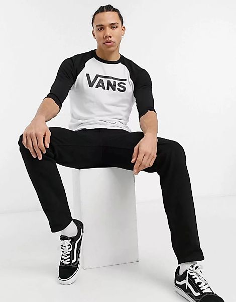 Vans Classic – T-Shirt mit Raglanärmeln in Weiß/ Schwarz günstig online kaufen