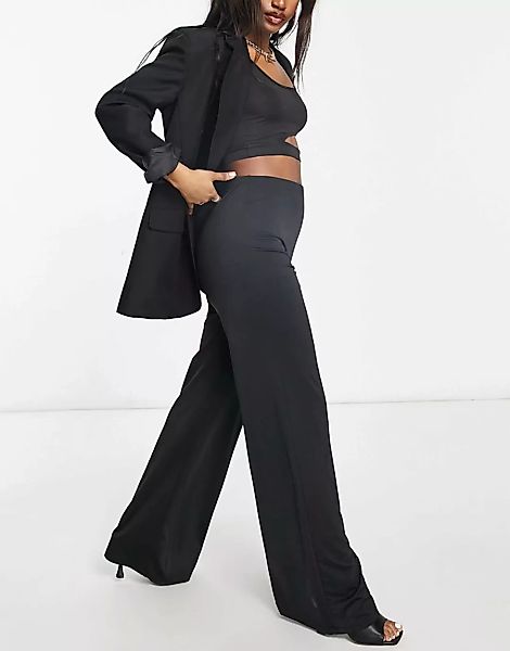ASOS DESIGN – Anschmiegsame Anzughose mit weitem Bein in Schwarz, Kombiteil günstig online kaufen