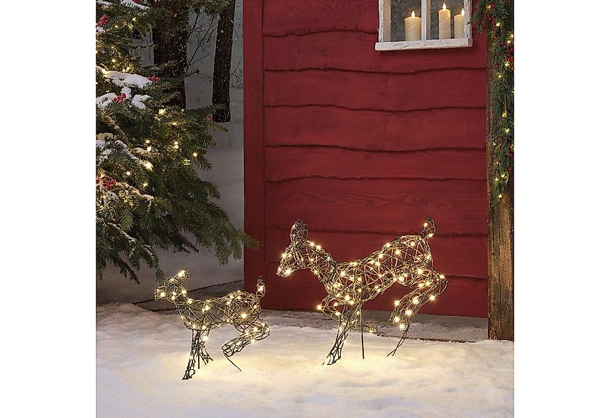 Lights4fun LED-Dekofigur 2er Set springende LED-Rentierefamilie Hirschkuh & günstig online kaufen